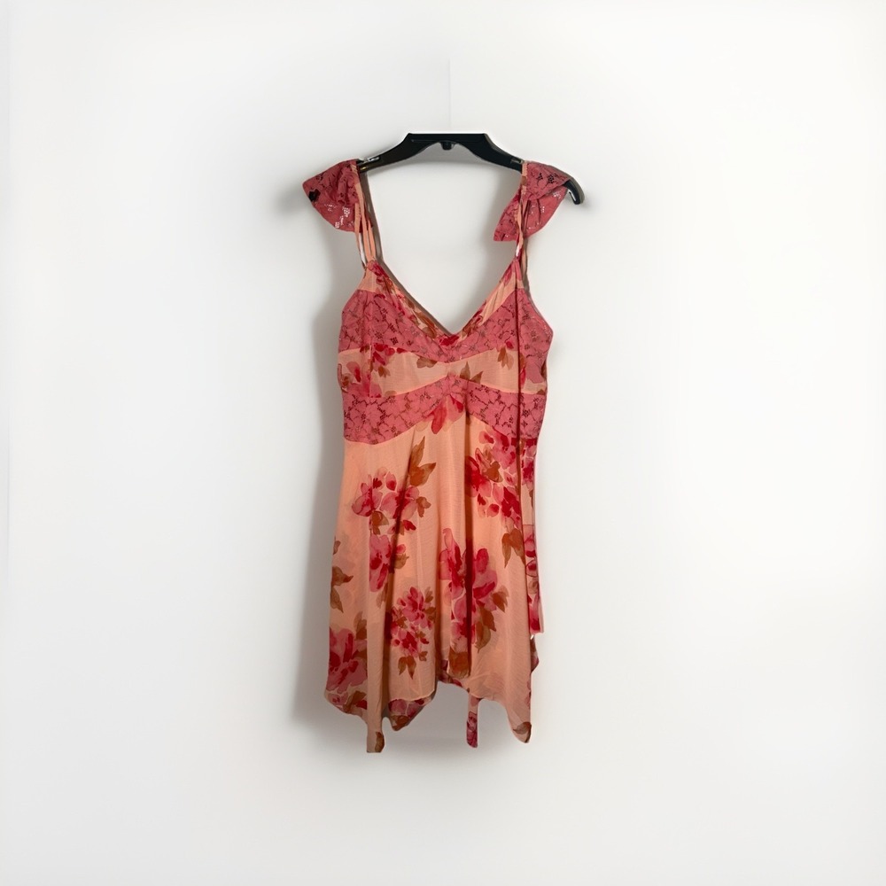 Free People Intimately Monday Morning Trapeze Dress Floral Peach Pink M/L